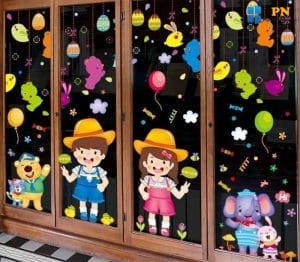 Cách trang trí cửa kính trường mần non